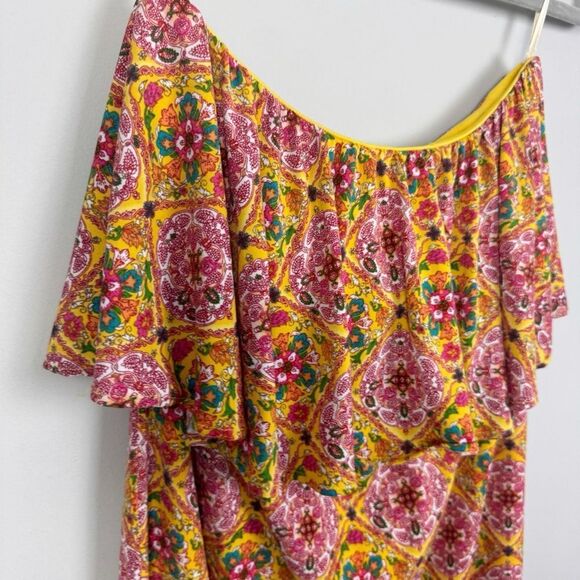 JUDITH MARCH | Floral Strapless Dress in Yellow and Pink Women’s Size Medium - Picture 2 of 8